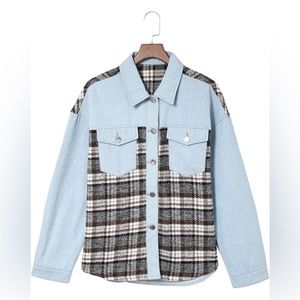 Astylish Women Jean Jacket Long Sleeve Button Down Plaid Oversized Denim 🧥